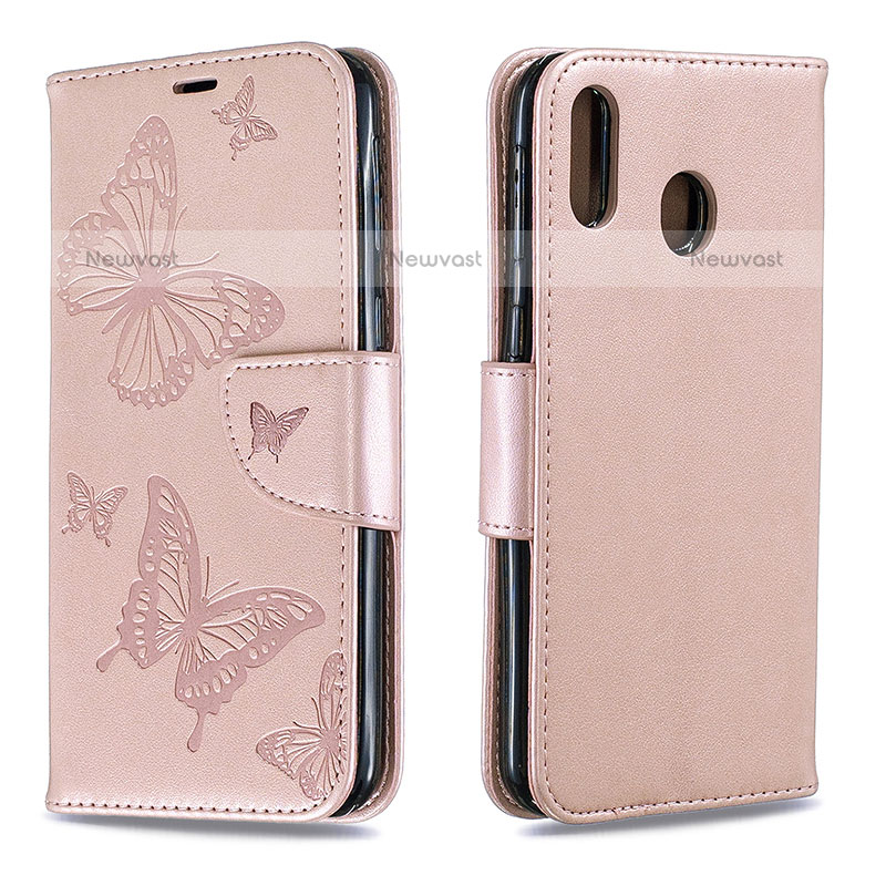 Leather Case Stands Butterfly Flip Cover Holder B01F for Samsung Galaxy M20 Rose Gold