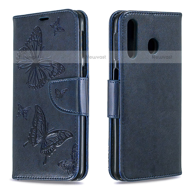 Leather Case Stands Butterfly Flip Cover Holder B01F for Samsung Galaxy M30 Blue