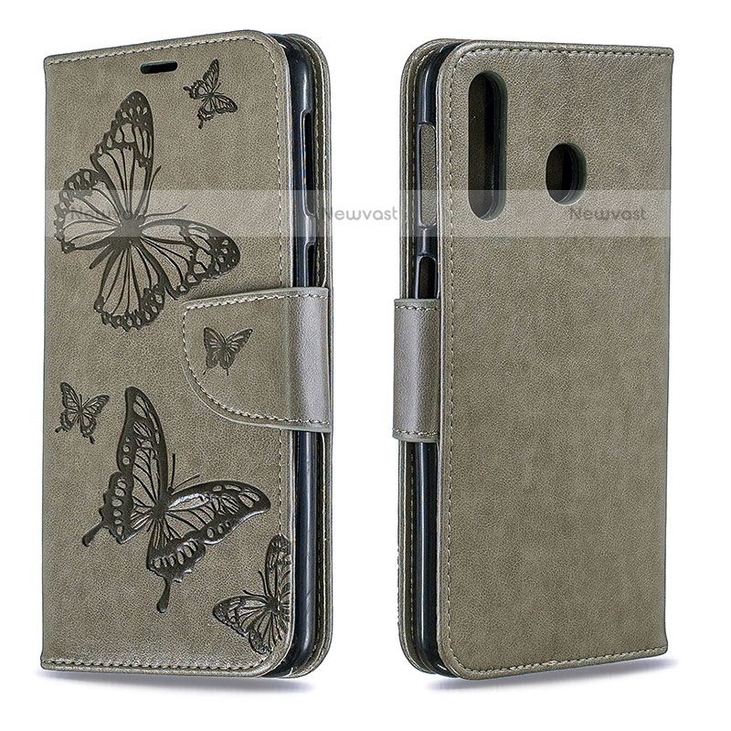 Leather Case Stands Butterfly Flip Cover Holder B01F for Samsung Galaxy M30 Gray