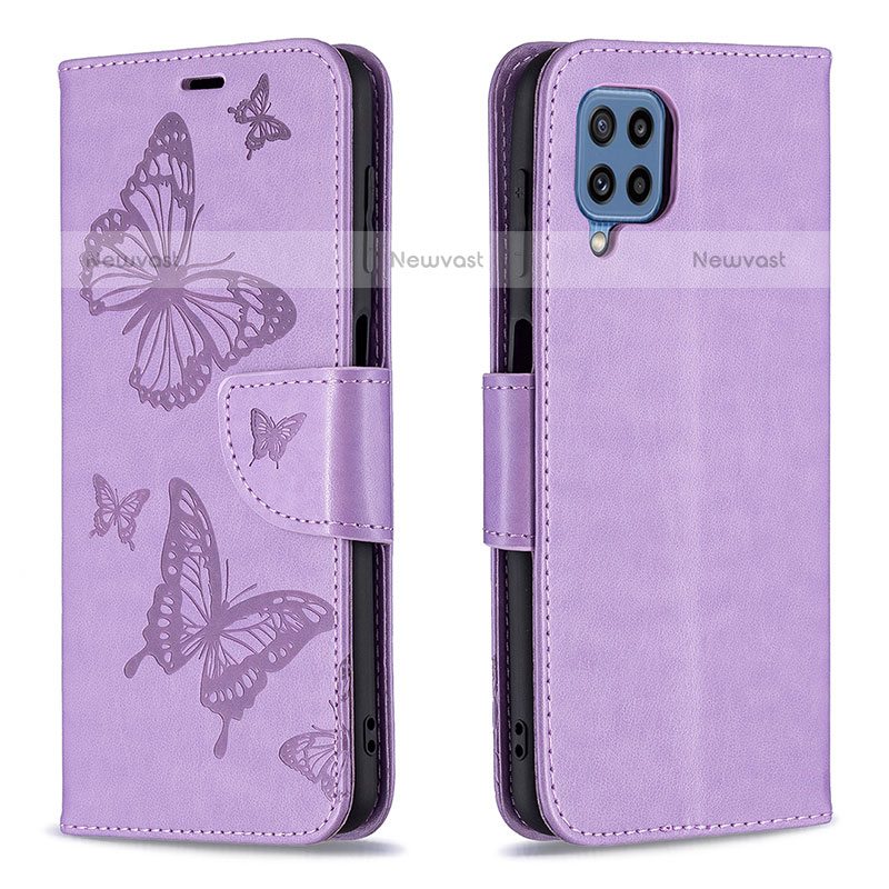 Leather Case Stands Butterfly Flip Cover Holder B01F for Samsung Galaxy M32 4G Clove Purple