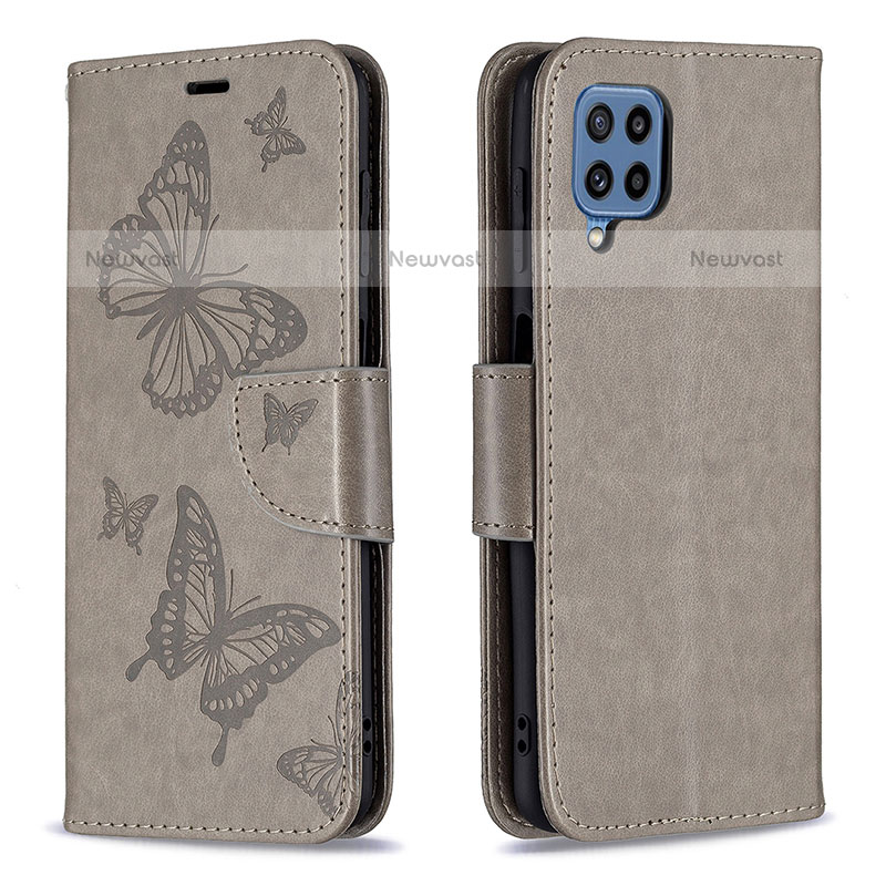 Leather Case Stands Butterfly Flip Cover Holder B01F for Samsung Galaxy M32 4G Gray