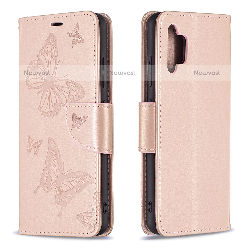 Leather Case Stands Butterfly Flip Cover Holder B01F for Samsung Galaxy M32 5G Rose Gold