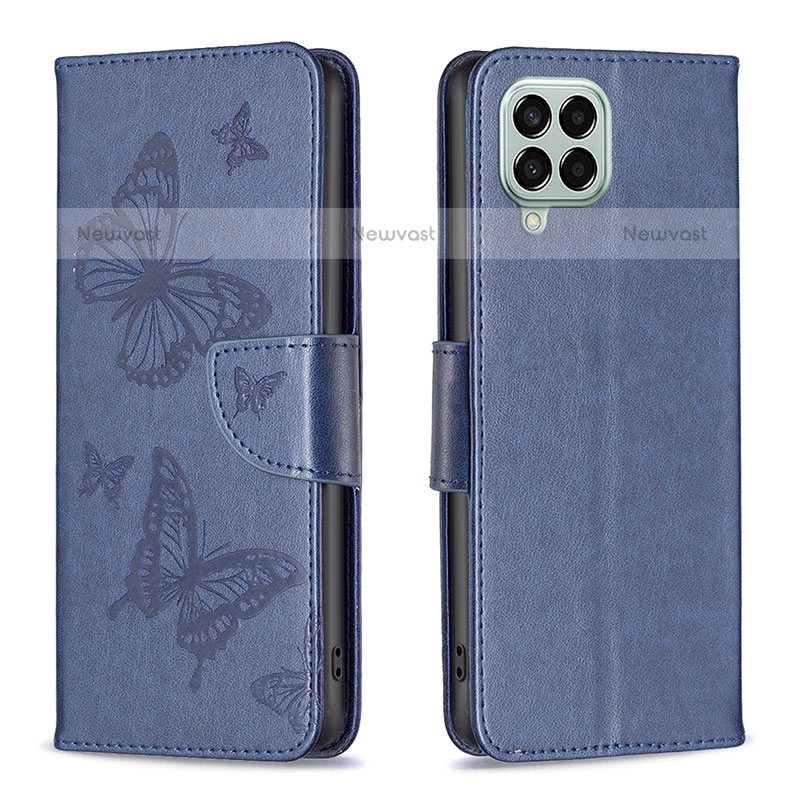 Leather Case Stands Butterfly Flip Cover Holder B01F for Samsung Galaxy M33 5G Blue