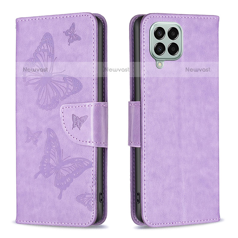 Leather Case Stands Butterfly Flip Cover Holder B01F for Samsung Galaxy M33 5G Clove Purple