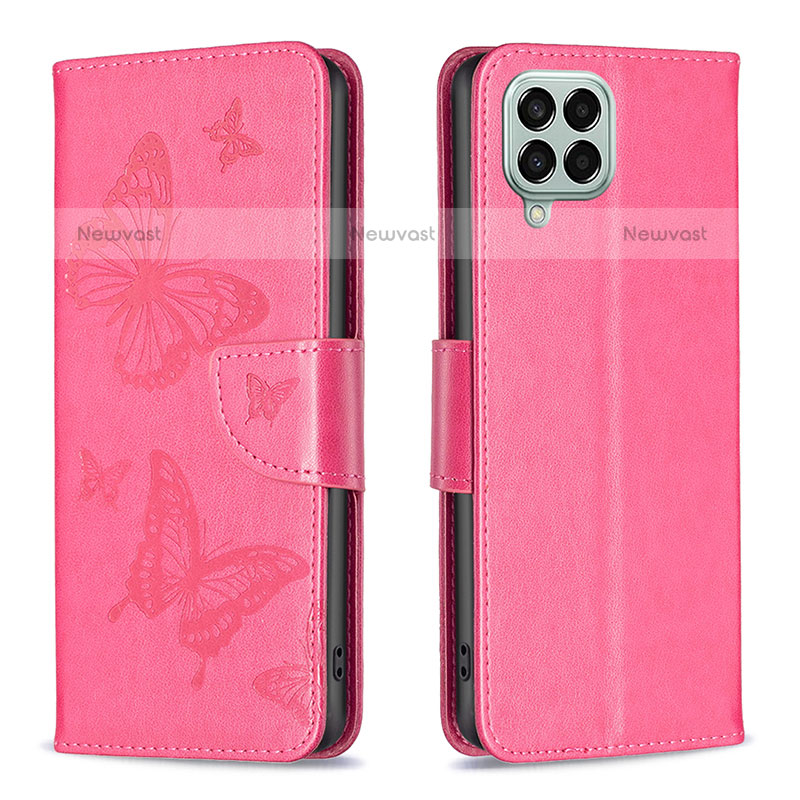 Leather Case Stands Butterfly Flip Cover Holder B01F for Samsung Galaxy M33 5G Hot Pink