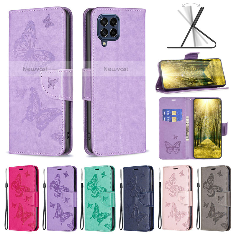 Leather Case Stands Butterfly Flip Cover Holder B01F for Samsung Galaxy M53 5G