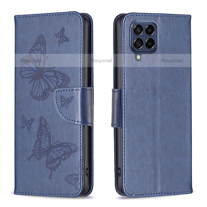 Leather Case Stands Butterfly Flip Cover Holder B01F for Samsung Galaxy M53 5G Blue