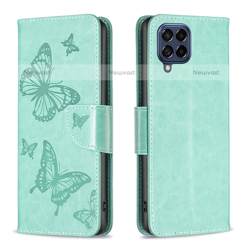 Leather Case Stands Butterfly Flip Cover Holder B01F for Samsung Galaxy M53 5G Green