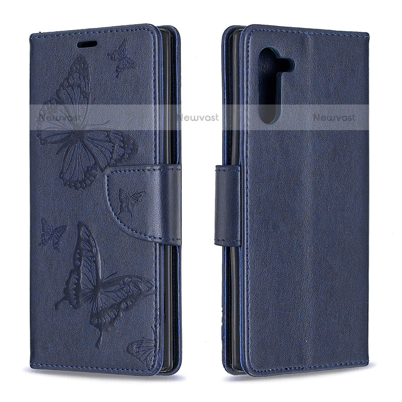 Leather Case Stands Butterfly Flip Cover Holder B01F for Samsung Galaxy Note 10 5G Blue