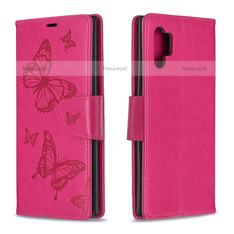 Leather Case Stands Butterfly Flip Cover Holder B01F for Samsung Galaxy Note 10 Plus 5G Hot Pink