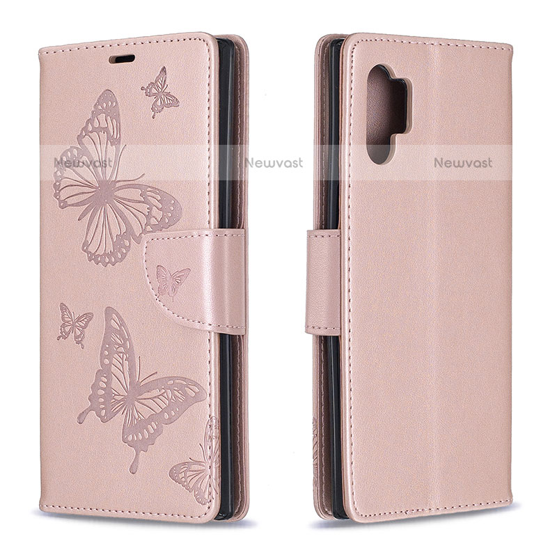 Leather Case Stands Butterfly Flip Cover Holder B01F for Samsung Galaxy Note 10 Plus 5G Rose Gold