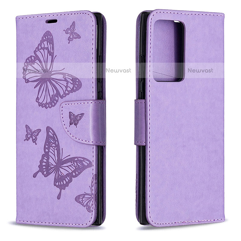 Leather Case Stands Butterfly Flip Cover Holder B01F for Samsung Galaxy Note 20 Ultra 5G Clove Purple