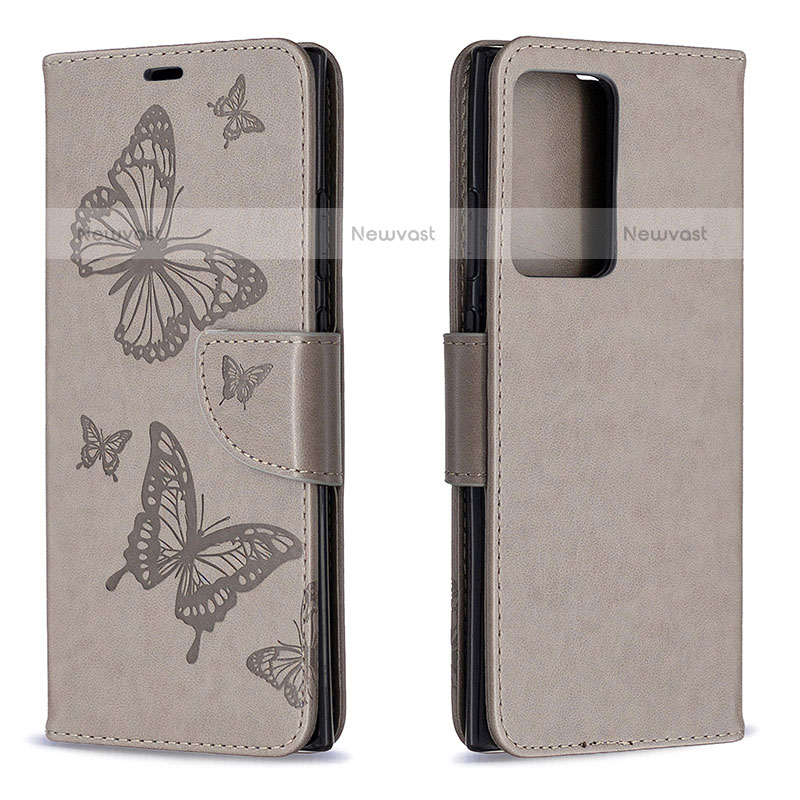 Leather Case Stands Butterfly Flip Cover Holder B01F for Samsung Galaxy Note 20 Ultra 5G Gray