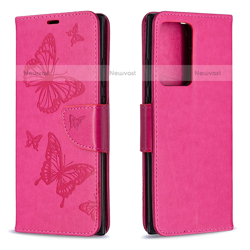 Leather Case Stands Butterfly Flip Cover Holder B01F for Samsung Galaxy Note 20 Ultra 5G Hot Pink