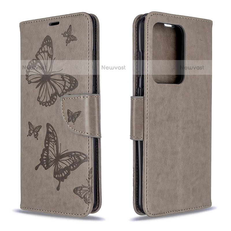 Leather Case Stands Butterfly Flip Cover Holder B01F for Samsung Galaxy S20 Plus Gray