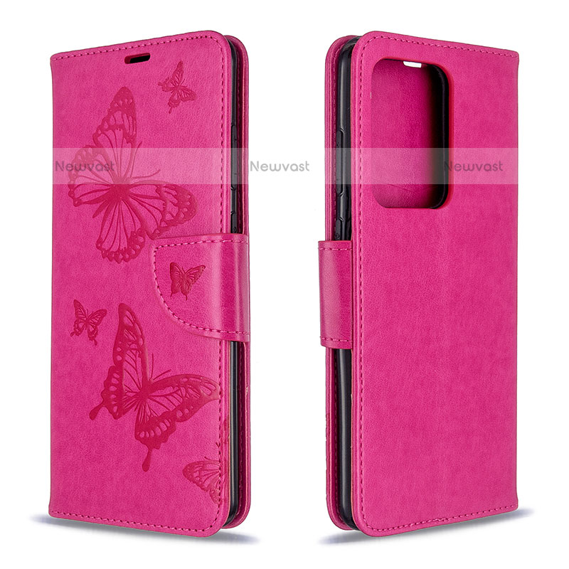 Leather Case Stands Butterfly Flip Cover Holder B01F for Samsung Galaxy S20 Plus Hot Pink