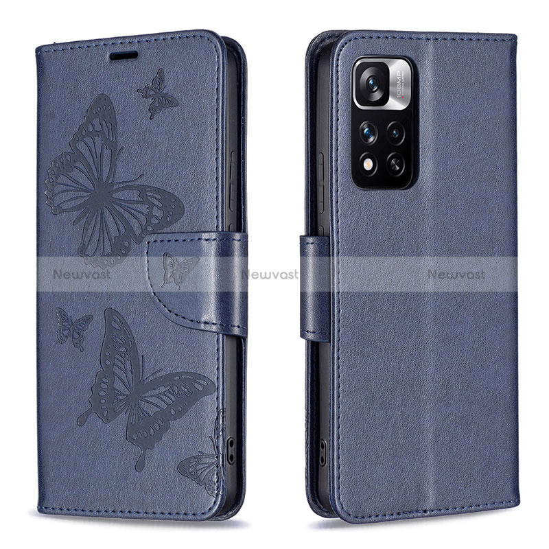 Leather Case Stands Butterfly Flip Cover Holder B01F for Xiaomi Mi 11i 5G (2022) Blue
