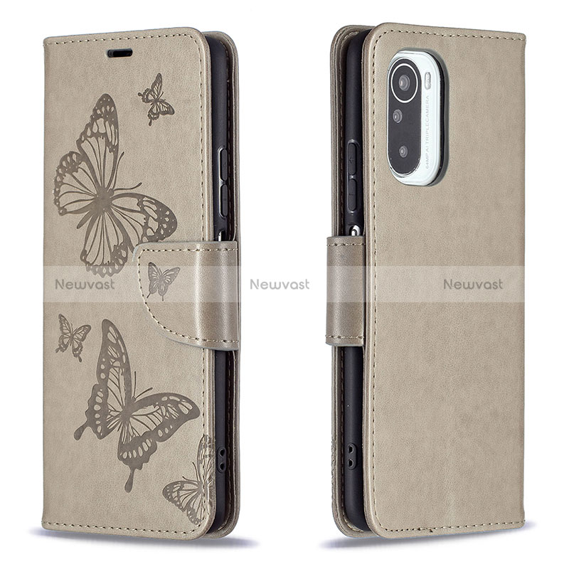 Leather Case Stands Butterfly Flip Cover Holder B01F for Xiaomi Mi 11X 5G Gray