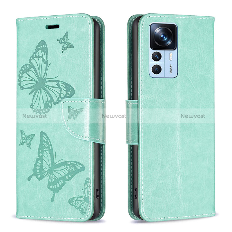 Leather Case Stands Butterfly Flip Cover Holder B01F for Xiaomi Mi 12T 5G Green