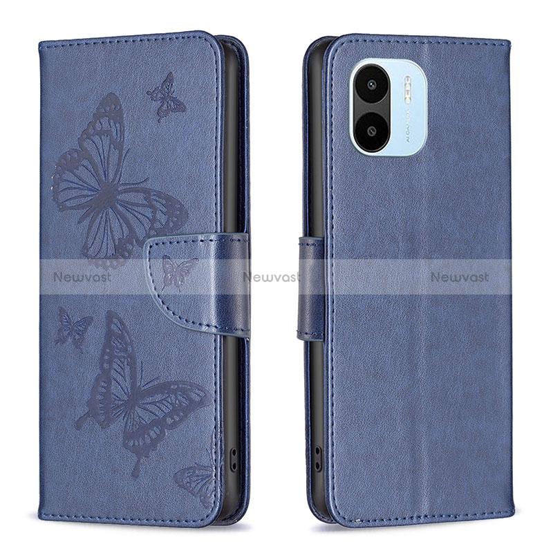 Leather Case Stands Butterfly Flip Cover Holder B01F for Xiaomi Poco C50 Blue