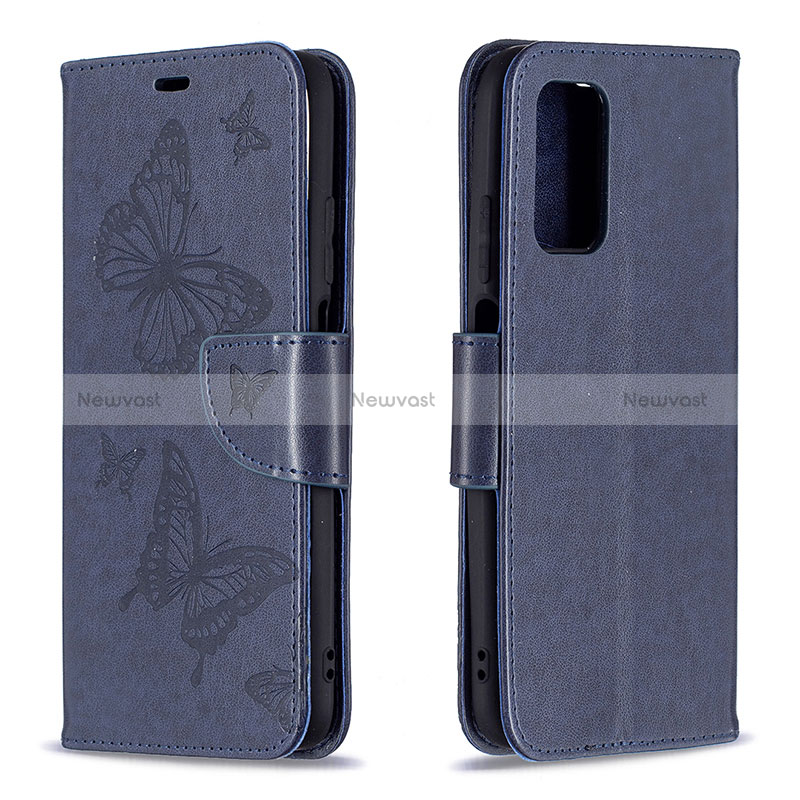 Leather Case Stands Butterfly Flip Cover Holder B01F for Xiaomi Poco M3 Blue