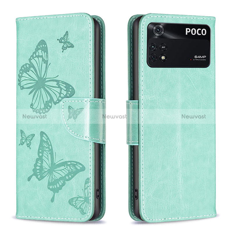 Leather Case Stands Butterfly Flip Cover Holder B01F for Xiaomi Poco M4 Pro 4G