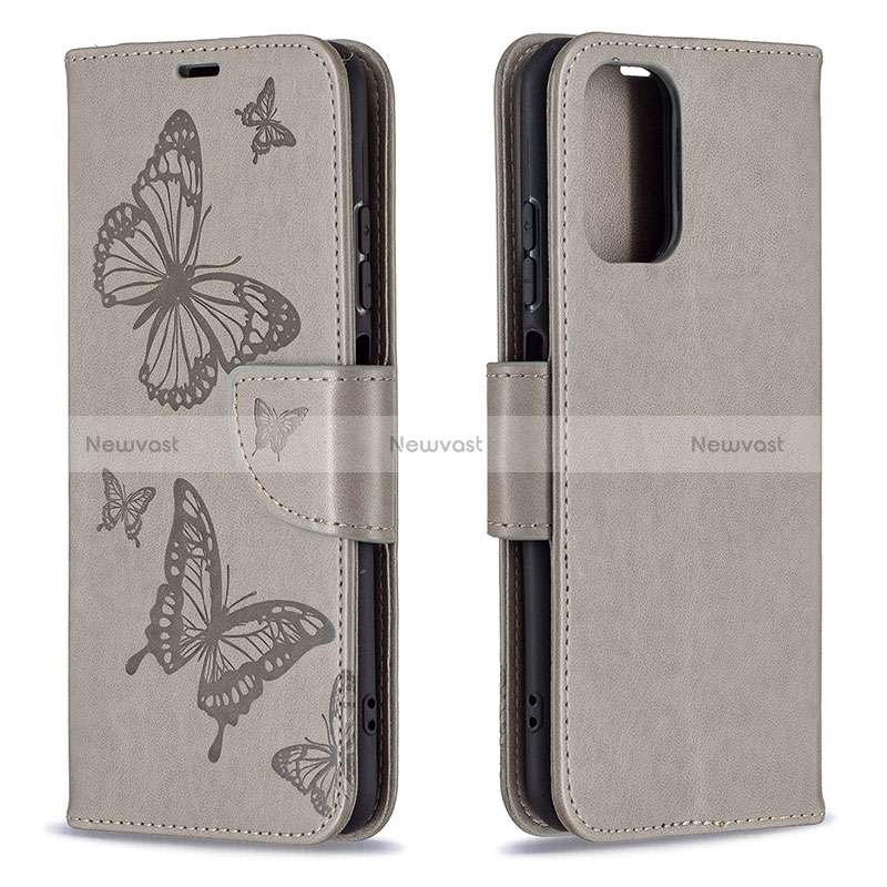 Leather Case Stands Butterfly Flip Cover Holder B01F for Xiaomi Poco M5S Gray