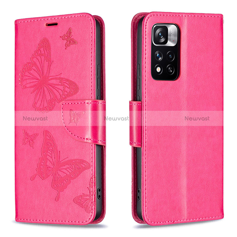 Leather Case Stands Butterfly Flip Cover Holder B01F for Xiaomi Poco X4 NFC Hot Pink