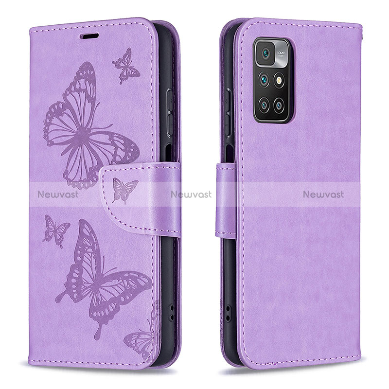 Leather Case Stands Butterfly Flip Cover Holder B01F for Xiaomi Redmi 10 (2022) Clove Purple