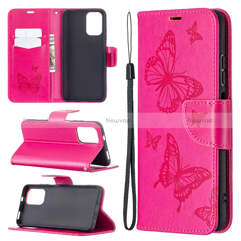 Leather Case Stands Butterfly Flip Cover Holder B01F for Xiaomi Redmi Note 10 4G