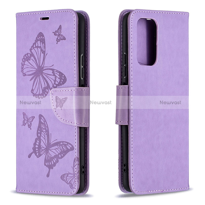 Leather Case Stands Butterfly Flip Cover Holder B01F for Xiaomi Redmi Note 10 Pro 4G Clove Purple
