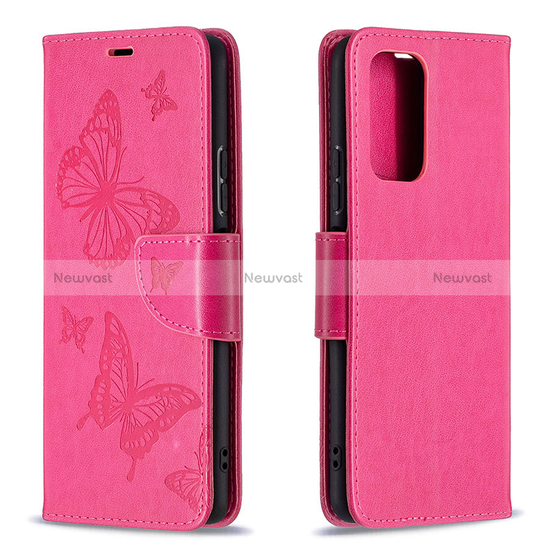 Leather Case Stands Butterfly Flip Cover Holder B01F for Xiaomi Redmi Note 10 Pro 4G Hot Pink