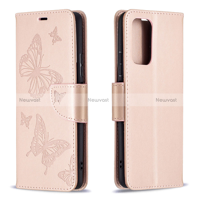 Leather Case Stands Butterfly Flip Cover Holder B01F for Xiaomi Redmi Note 10 Pro 4G Rose Gold