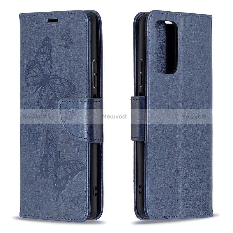 Leather Case Stands Butterfly Flip Cover Holder B01F for Xiaomi Redmi Note 10 Pro Max Blue