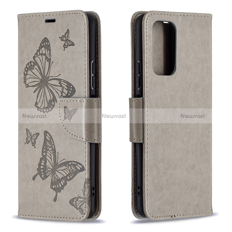 Leather Case Stands Butterfly Flip Cover Holder B01F for Xiaomi Redmi Note 10 Pro Max Gray