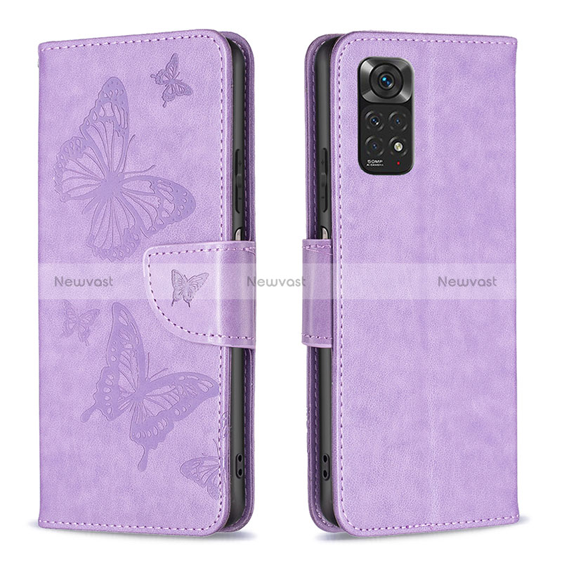 Leather Case Stands Butterfly Flip Cover Holder B01F for Xiaomi Redmi Note 11 4G (2022)