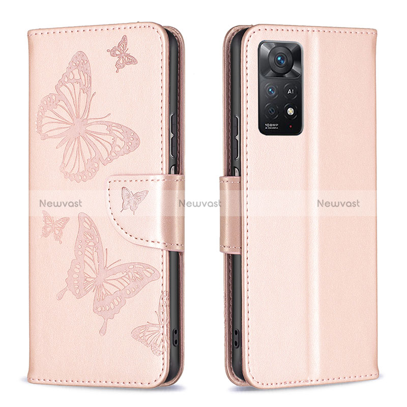 Leather Case Stands Butterfly Flip Cover Holder B01F for Xiaomi Redmi Note 11 Pro 4G