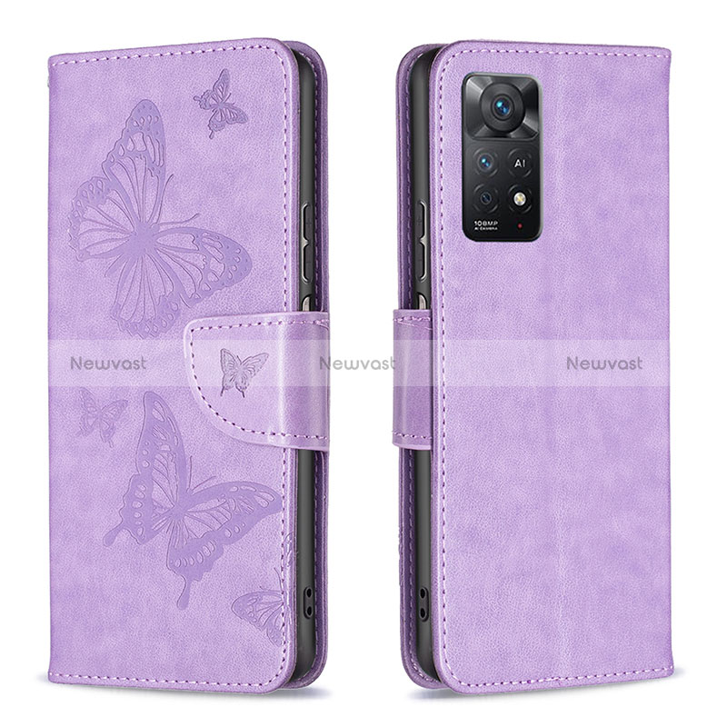 Leather Case Stands Butterfly Flip Cover Holder B01F for Xiaomi Redmi Note 11 Pro 4G