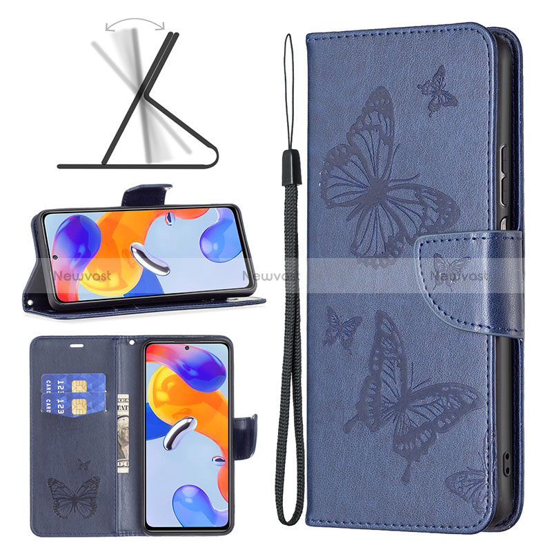 Leather Case Stands Butterfly Flip Cover Holder B01F for Xiaomi Redmi Note 11 Pro 4G