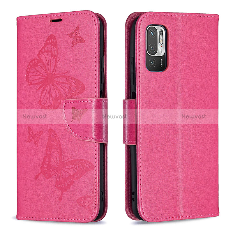 Leather Case Stands Butterfly Flip Cover Holder B01F for Xiaomi Redmi Note 11 SE 5G Hot Pink