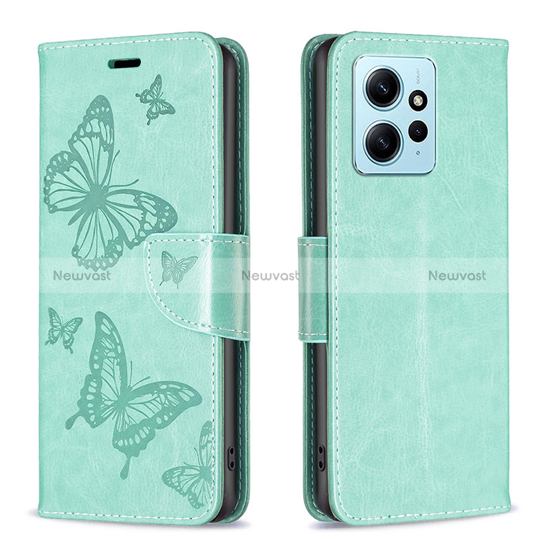 Leather Case Stands Butterfly Flip Cover Holder B01F for Xiaomi Redmi Note 12 4G Green