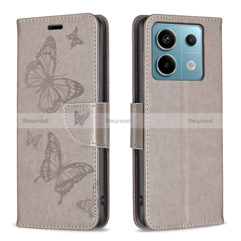 Leather Case Stands Butterfly Flip Cover Holder B01F for Xiaomi Redmi Note 13 Pro 5G Gray