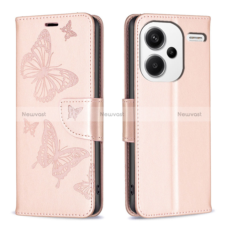 Leather Case Stands Butterfly Flip Cover Holder B01F for Xiaomi Redmi Note 13 Pro+ Plus 5G