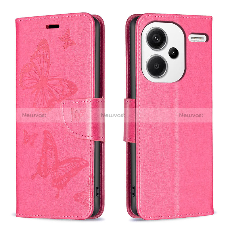 Leather Case Stands Butterfly Flip Cover Holder B01F for Xiaomi Redmi Note 13 Pro+ Plus 5G