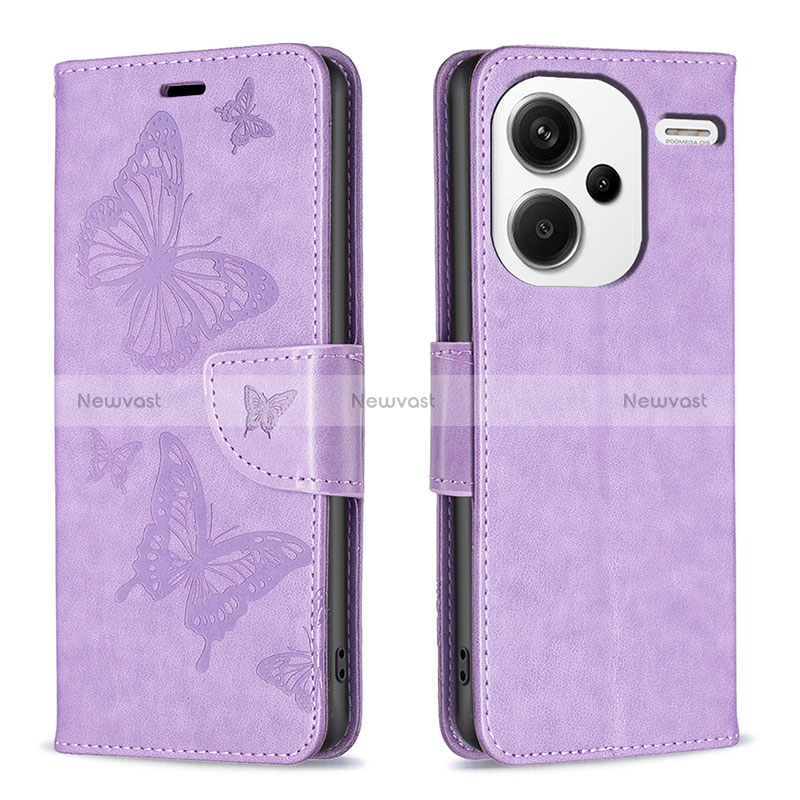 Leather Case Stands Butterfly Flip Cover Holder B01F for Xiaomi Redmi Note 13 Pro+ Plus 5G