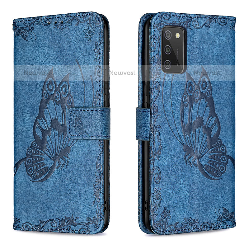 Leather Case Stands Butterfly Flip Cover Holder B02F for Samsung Galaxy A02s Blue