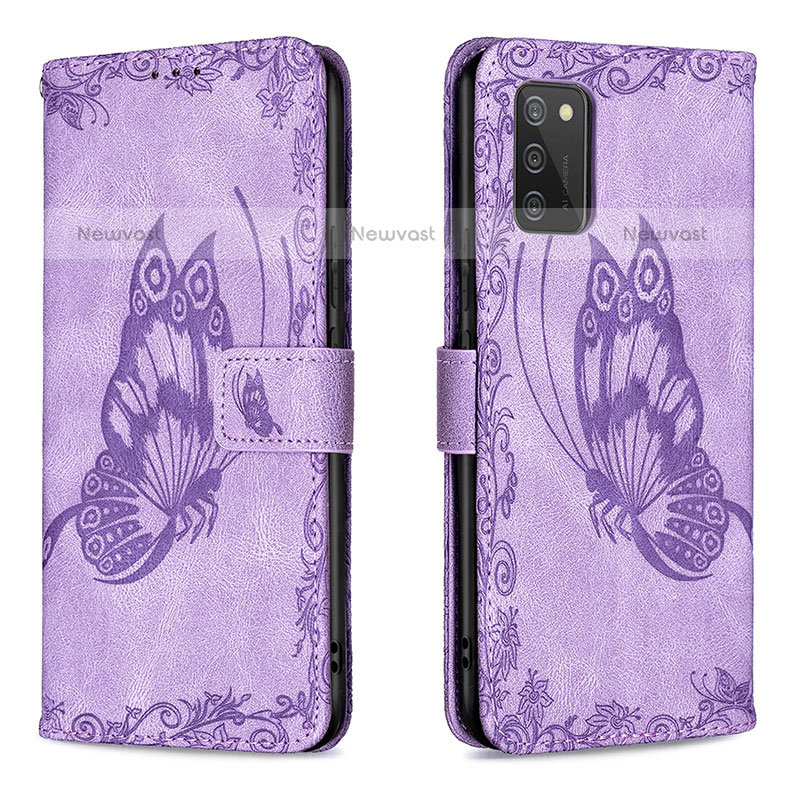 Leather Case Stands Butterfly Flip Cover Holder B02F for Samsung Galaxy A02s Clove Purple