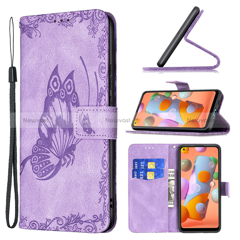 Leather Case Stands Butterfly Flip Cover Holder B02F for Samsung Galaxy A11