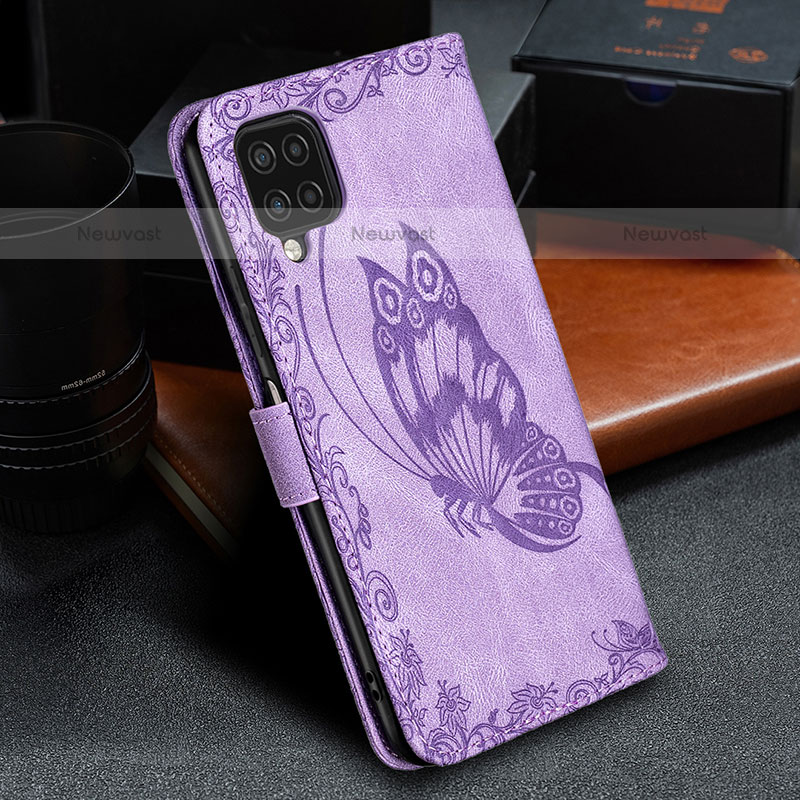 Leather Case Stands Butterfly Flip Cover Holder B02F for Samsung Galaxy A12