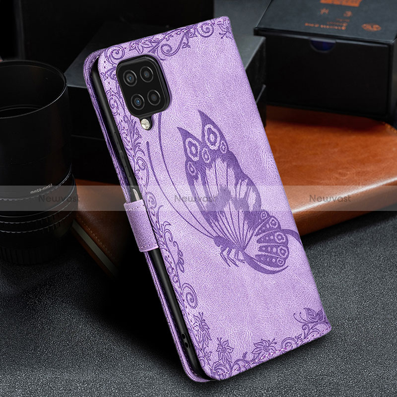 Leather Case Stands Butterfly Flip Cover Holder B02F for Samsung Galaxy A12 5G